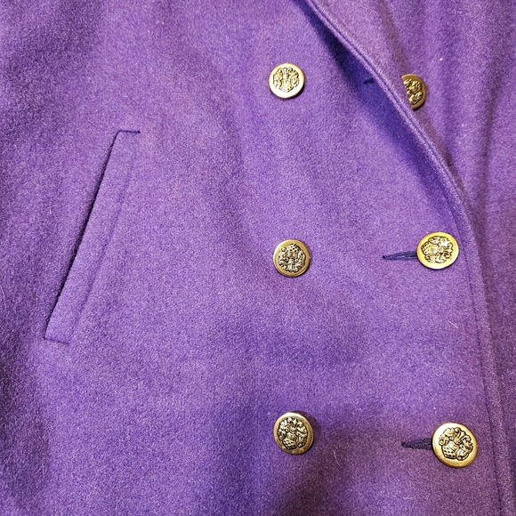 Vintage 80s Or 90s Double-Breasted Purple Pea Coat Wool. Heavy Duty High Quality - Picture 4 of 6